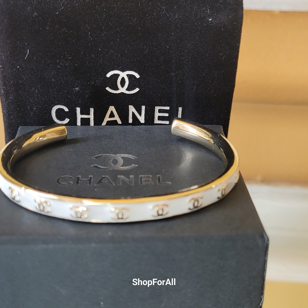 Chanel Gold and White Bangle Bracelet - Picture 9 of 12